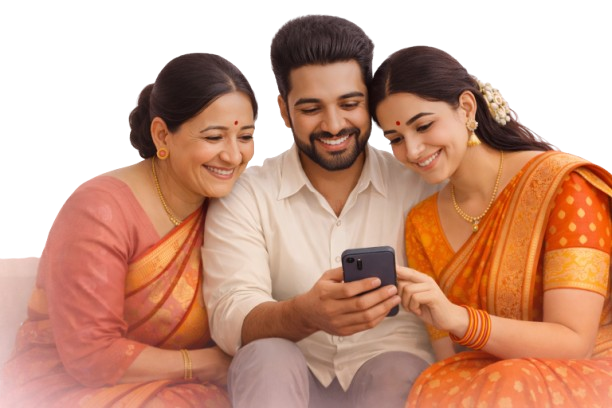 Indian family using mobile